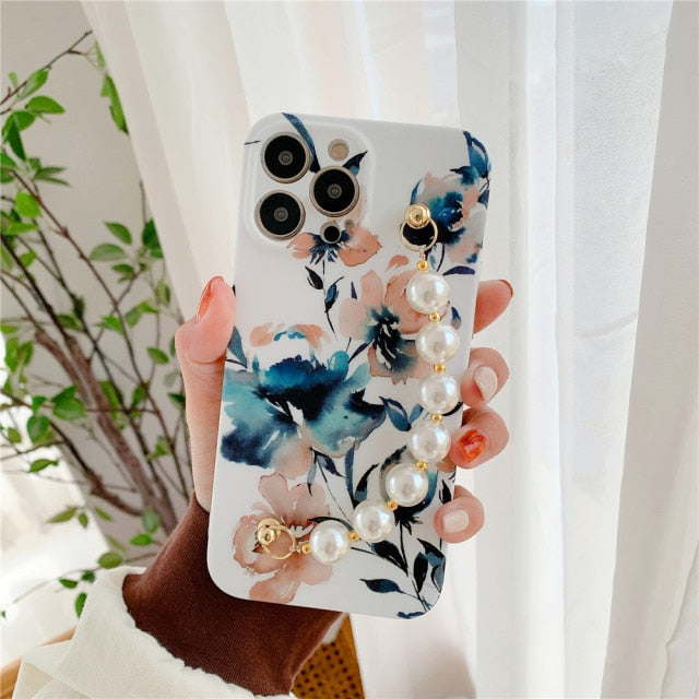 Floral iPhone Case with Pearl Chain-Fonally-For iPhone 13 Pro Max-4-