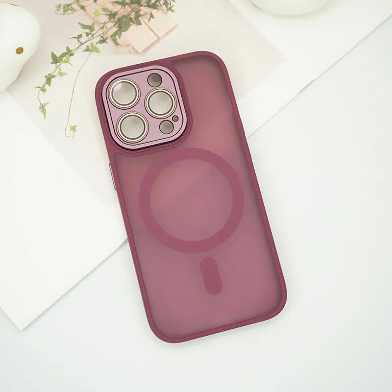 Frosted Full Coverage Camera MagSafe iPhone Case-Fonally-For iPhone 15-Red-