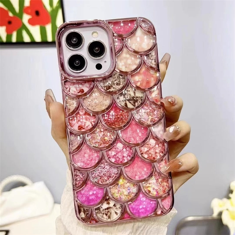 Glitter Mermaid Fish Scale Pattern iPhone Case-Fonally-
