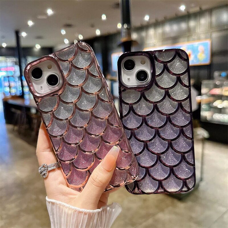Glitter Mermaid Fish Scale Pattern iPhone Case-Fonally-