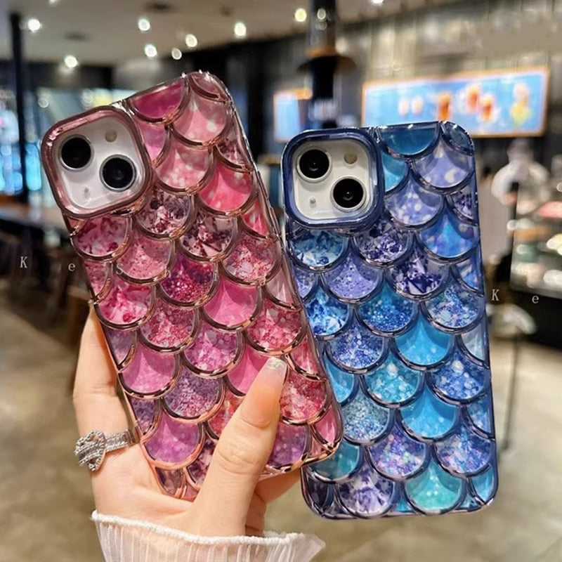 Glitter Mermaid Fish Scale Pattern iPhone Case
