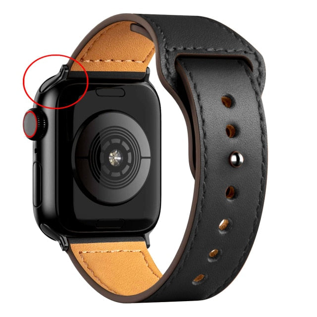 Leather Bands for New Apple Watch Series-Fonally-Black with Black Metal End-38mm 40mm 41mm-