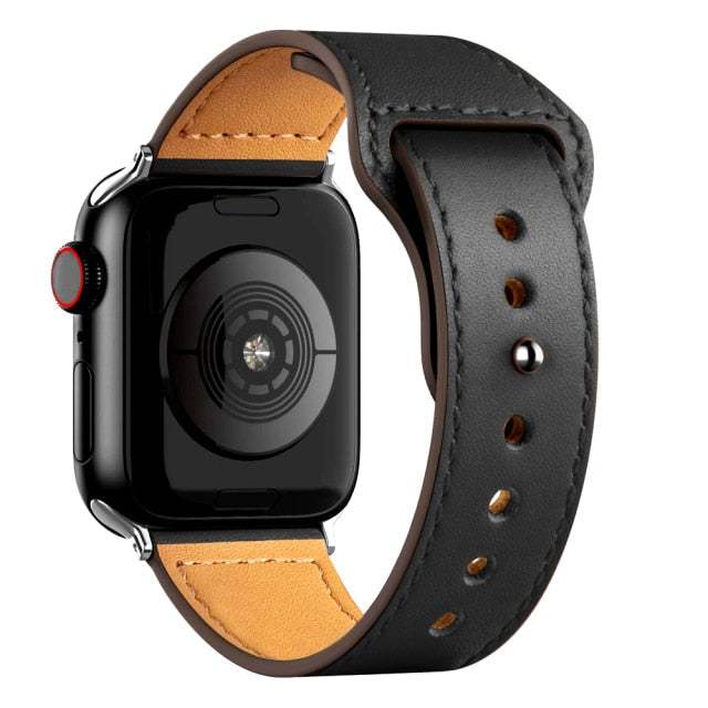 Leather Bands for New Apple Watch Series-Fonally-Black with Silver Metal End-38mm 40mm 41mm-