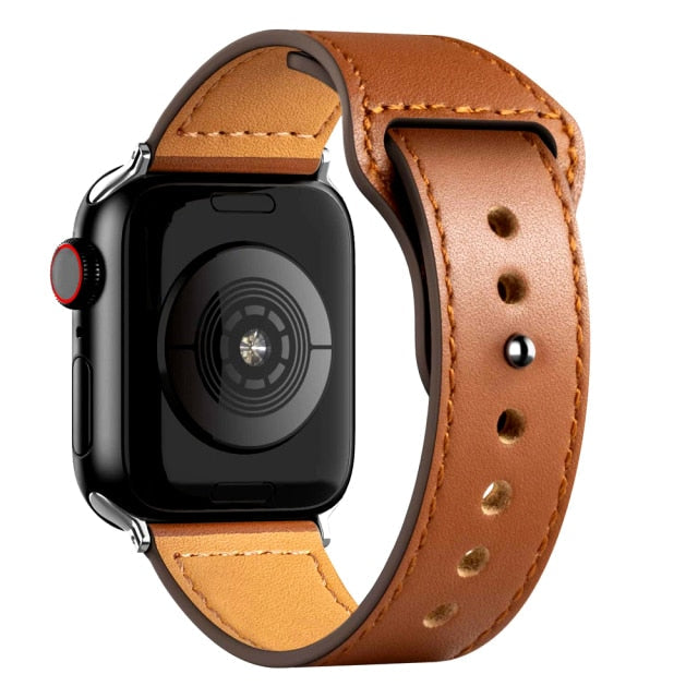 Leather Bands for New Apple Watch Series-Fonally-Brown with Silver Metal End-38mm 40mm 41mm-