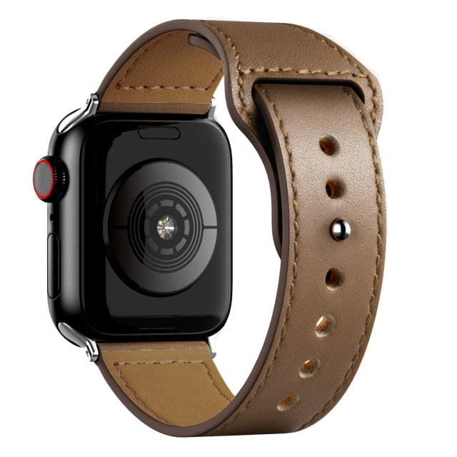 Leather Bands for New Apple Watch Series-Fonally-Coffee Brown with Silver Metal End-38mm 40mm 41mm-
