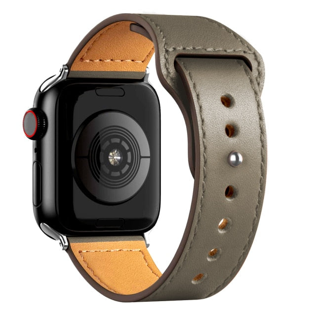 Leather Bands for New Apple Watch Series-Fonally-Gray with Silver Metal End-38mm 40mm 41mm-
