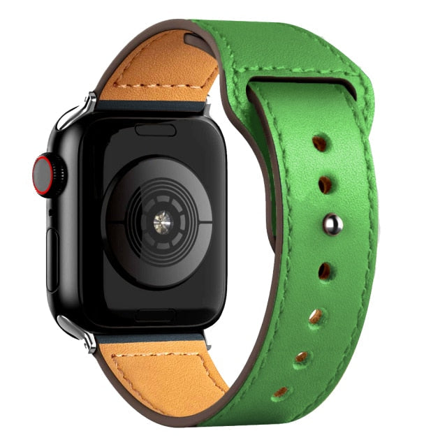Leather Bands for New Apple Watch Series-Fonally-Green with Silver Metal End-38mm 40mm 41mm-