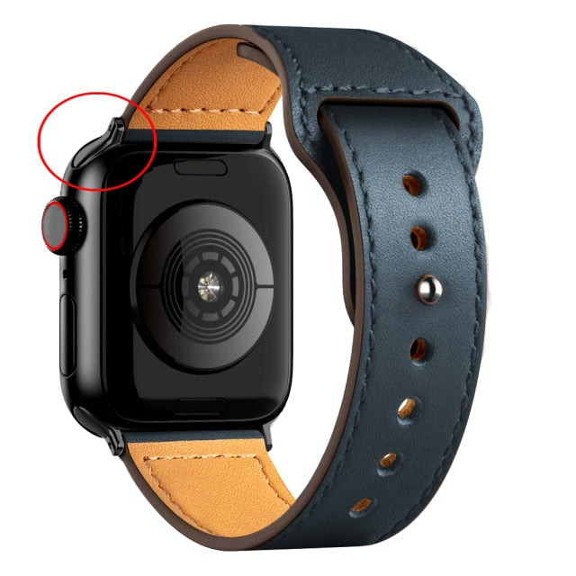 Leather Bands for New Apple Watch Series-Fonally-Midnight Blue with Black Metal End-38mm 40mm 41mm-
