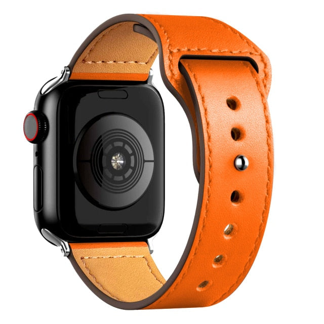 Leather Bands for New Apple Watch Series-Fonally-Orange with Silver Metal End-38mm 40mm 41mm-