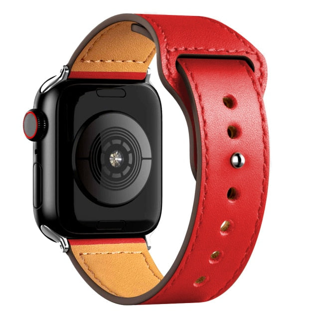 Leather Bands for New Apple Watch Series-Fonally-Red with Silver Metal End-38mm 40mm 41mm-