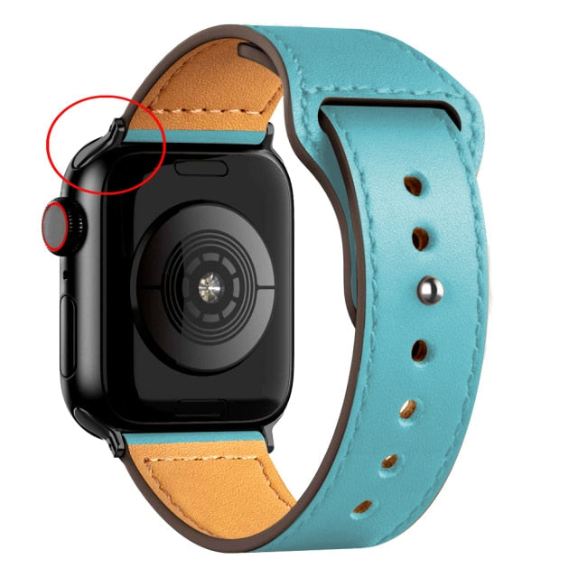 Leather Bands for New Apple Watch Series-Fonally-Turquoise with Black Metal End-38mm 40mm 41mm-