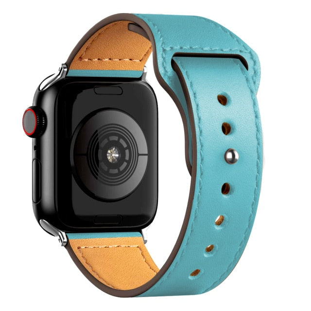 Leather Bands for New Apple Watch Series-Fonally-Turquoise with Silver Metal End-38mm 40mm 41mm-