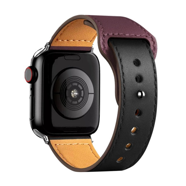Leather Bands for New Apple Watch Series-Fonally-Wine Black with Silver Metal End-38mm 40mm 41mm-