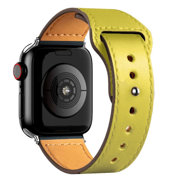 Leather Bands for New Apple Watch Series-Fonally-Yellow with Silver Metal End-38mm 40mm 41mm-