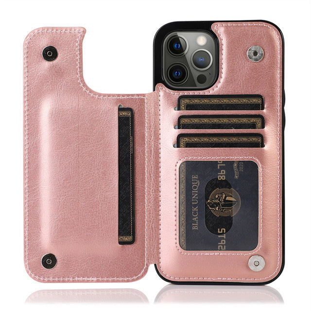 Leather Case with Wallet For iPhone-Fonally-For iPhone 13 Pro Max-Rose Gold-