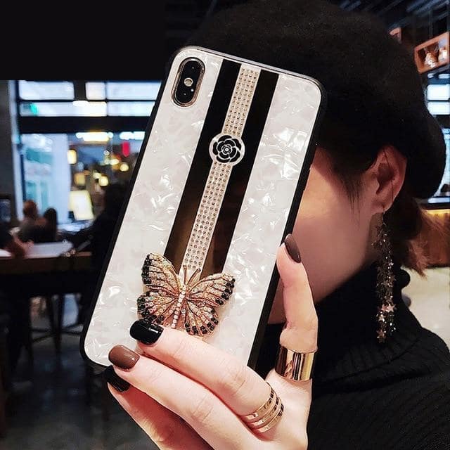 Luxurious Embedded Butterfly iPhone Case-Fonally-For iPhone 11Pro Max-White Case-