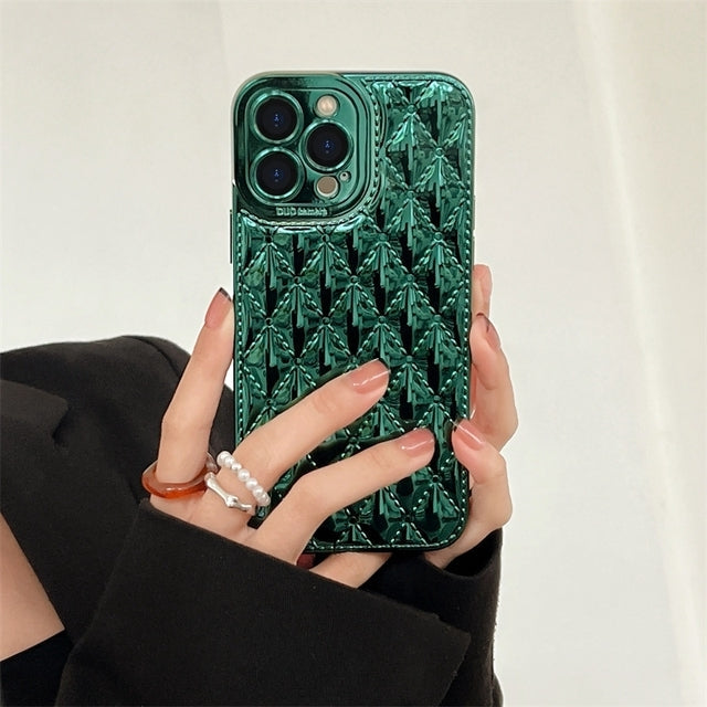 Luxury Electroplated Diamond Stitched iPhone Case-Fonally-For iPhone 13 Pro Max-Green-