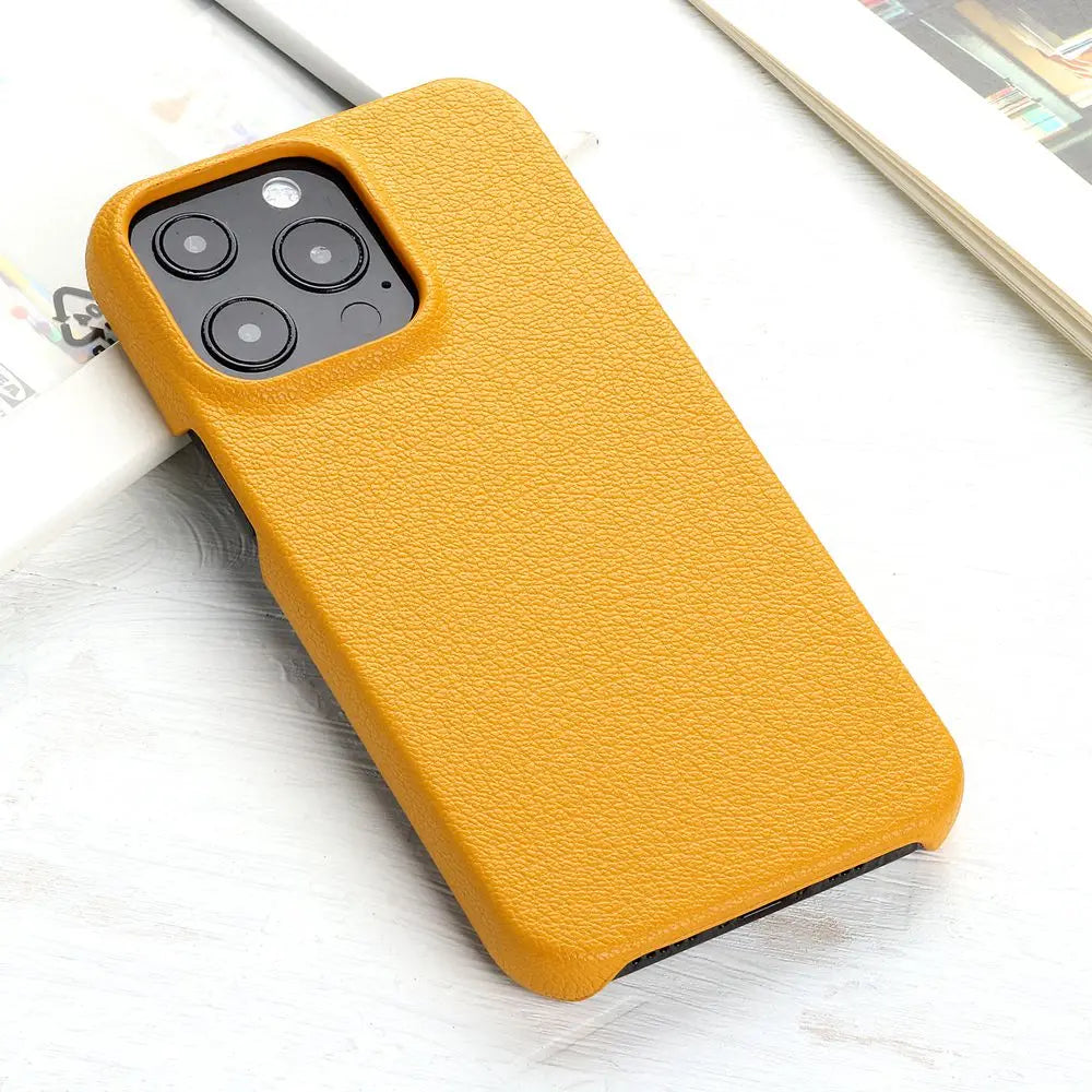 Lychee Grain Leather iPhone Case-Fonally-For iPhone 13 Mini-Yellow-