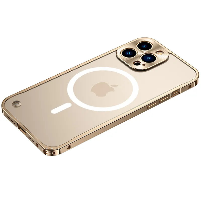 MagSafe Luxurious Aluminum Frame iPhone Case-Fonally-For iPhone 12-Gold-