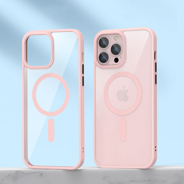 Magnetic Magsafe Anti-fall Armor Transparent iPhone Case-Fonally-for iphone 13 Pro Max-Pink-