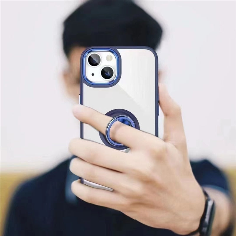 Metal Camera Frame and Ring Transparent iPhone Case-Fonally-For iPhone 13-Blue-