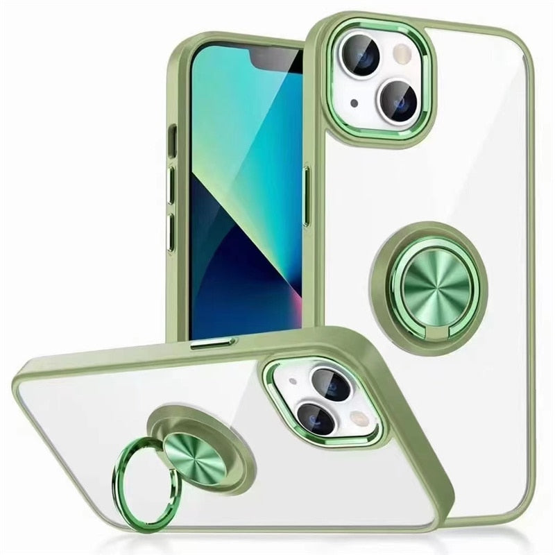 Metal Camera Frame and Ring Transparent iPhone Case-Fonally-For iPhone 13-Green-