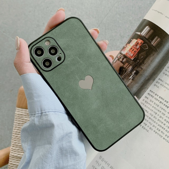 Mirror Heart Leather Fabric Style iPhone Case-Fonally-For iPhone 13 Pro Max-Green-