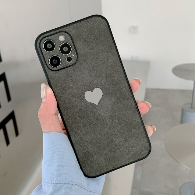 Mirror Heart Leather Fabric Style iPhone Case-Fonally-For iPhone 13 Pro Max-Grey-