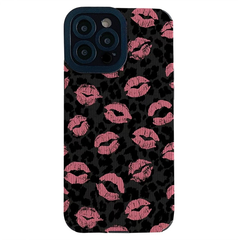 Pink Lips Kiss Leopard Print iPhone Case-Fonally-For iphone 14 Pro Max-