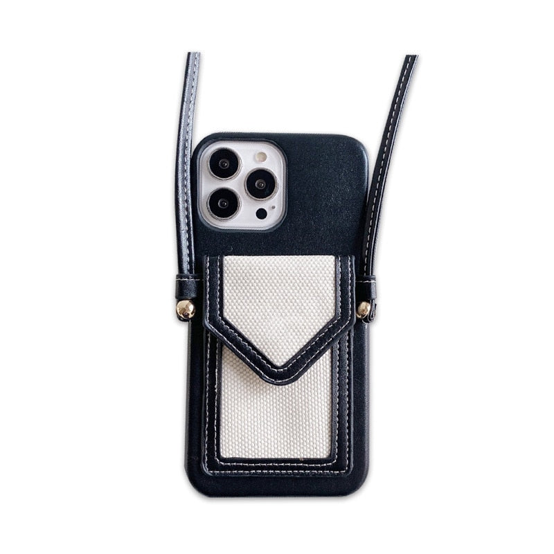 Plaid Pattern With Lanyard & Wallet iPhone Case-Fonally-