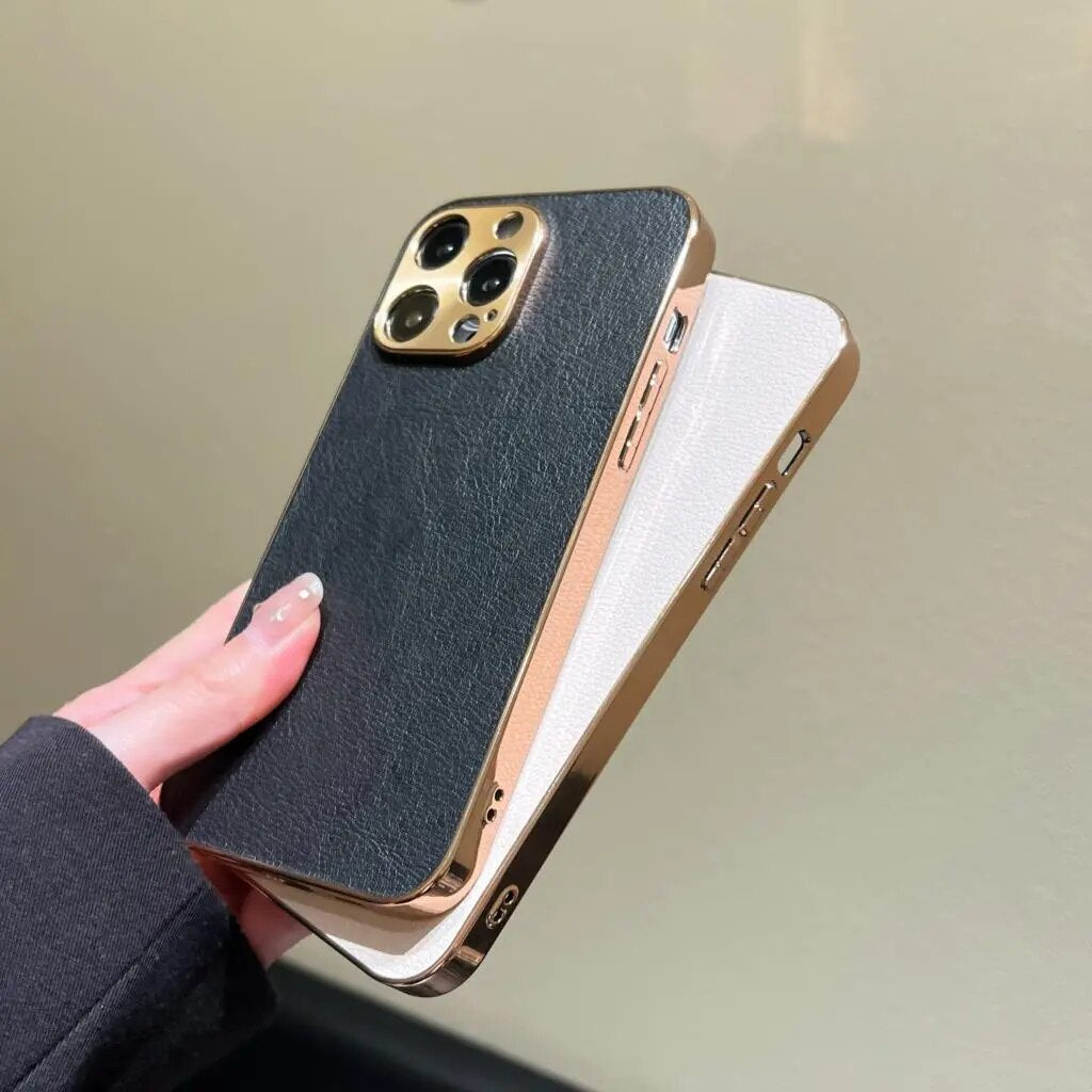 Plated Soft Leather iPhone Case-Fonally-