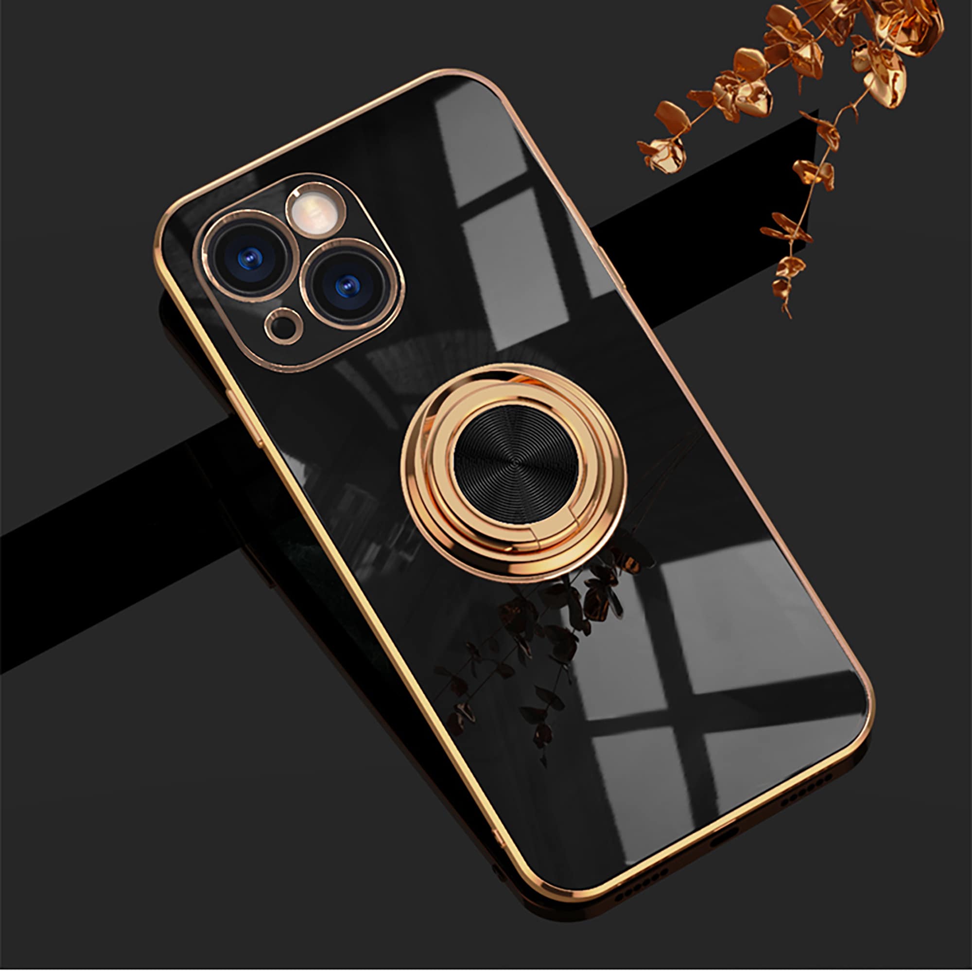 Plated iPhone Case with Ring-Fonally-For iPhone 13 Pro Max-Black-
