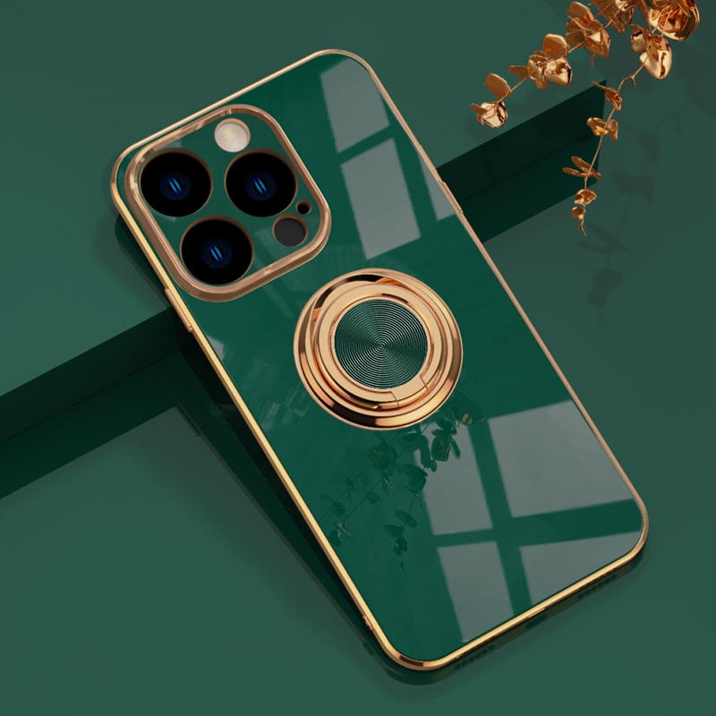 Plated iPhone Case with Ring-Fonally-For iPhone 14 Pro Max-Dark Green-
