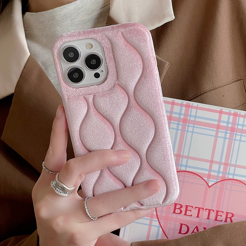 Quilted Wavy Velvet iPhone Case-Fonally-For iPhone 11-Pink-