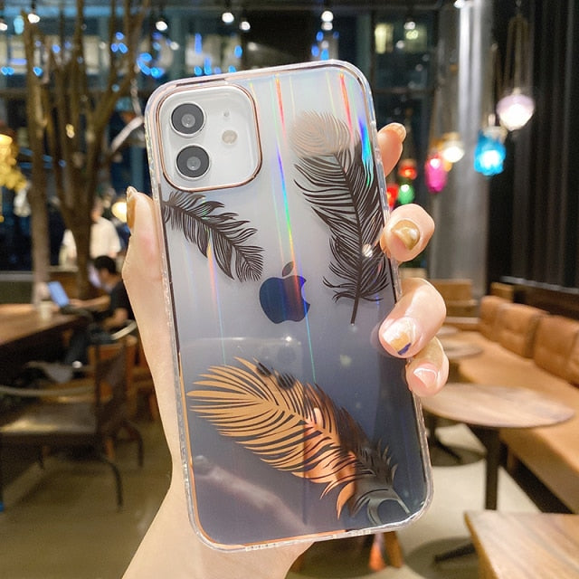 Rainbow Gradient Feather iPhone Case-Fonally-For iPhone 12 Pro Max-F-