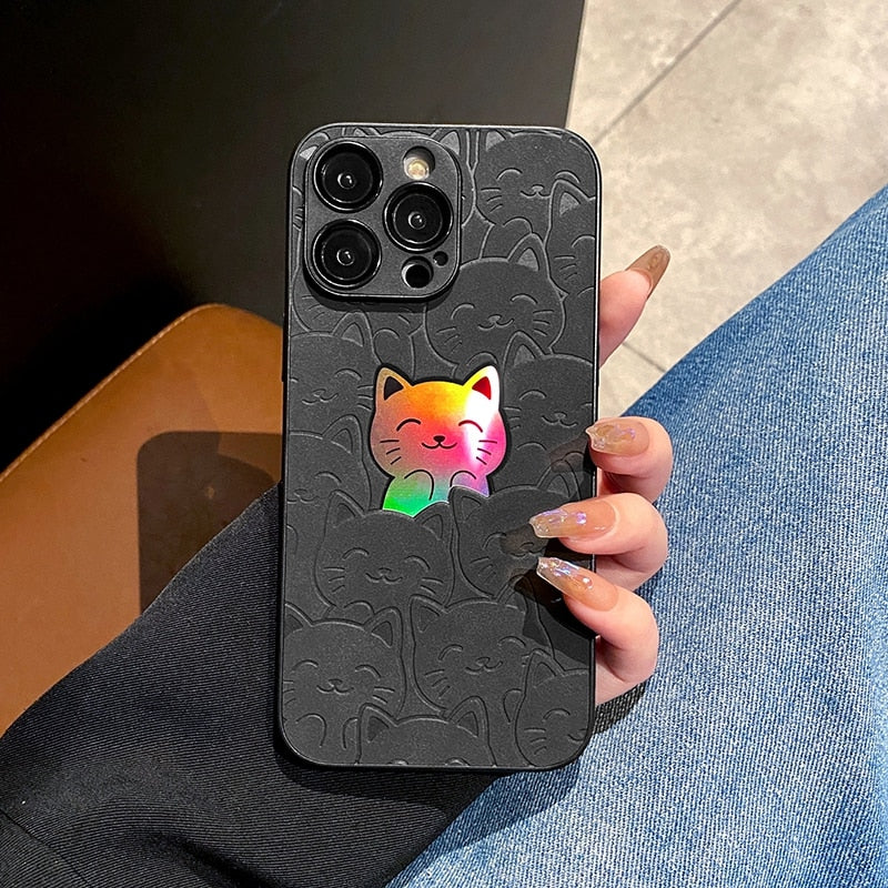 Rainbow Hued Cute Cat iPhone Case-Fonally-For iPhone 11-Black-