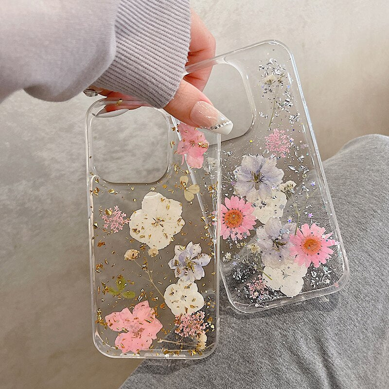Real Dried Flower Gold Foil Glitter iPhone Case-Fonally-