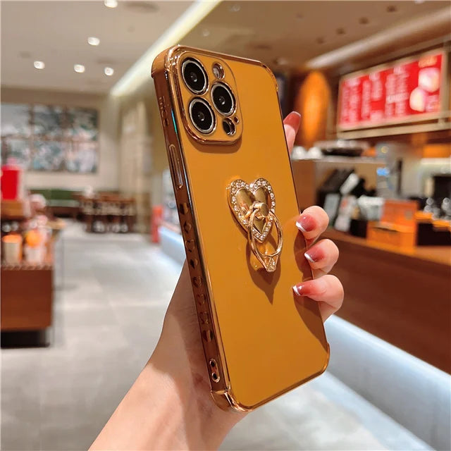 Rhinestone Heart Ring iPhone Case-Fonally-For iPhone 15 Pro-Brown-