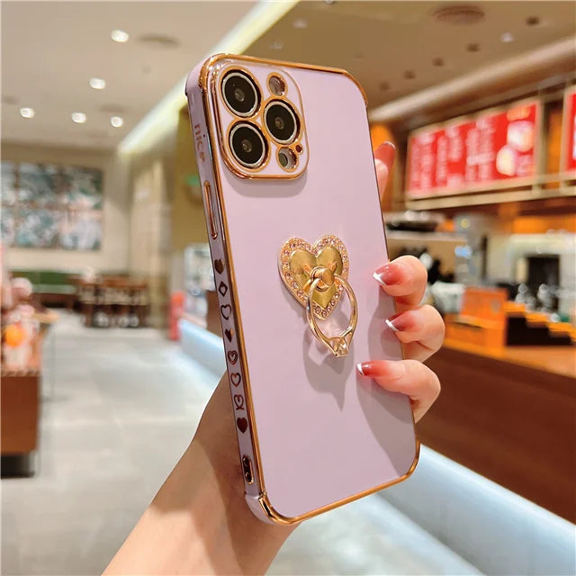 Rhinestone Heart Ring iPhone Case-Fonally-For iPhone 15 Pro-Purple-