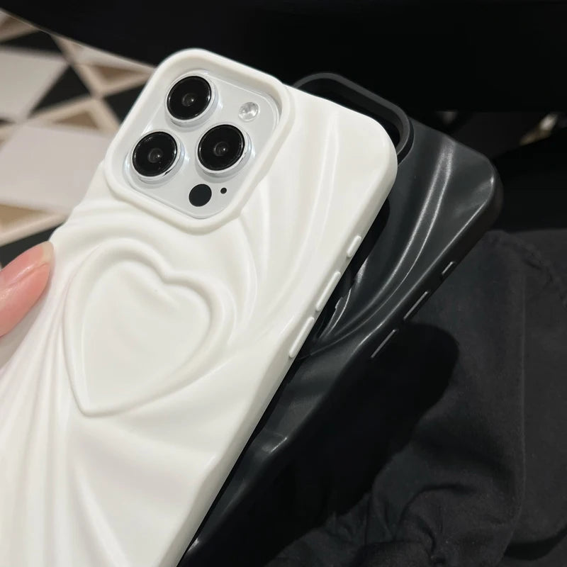 Wrinkle Fold 3D Heart Silicone iPhone Case