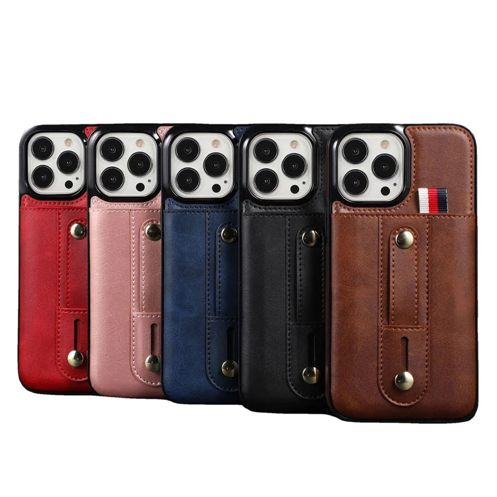 Slider Wallet Leather iPhone Case with Sliding Finger strap