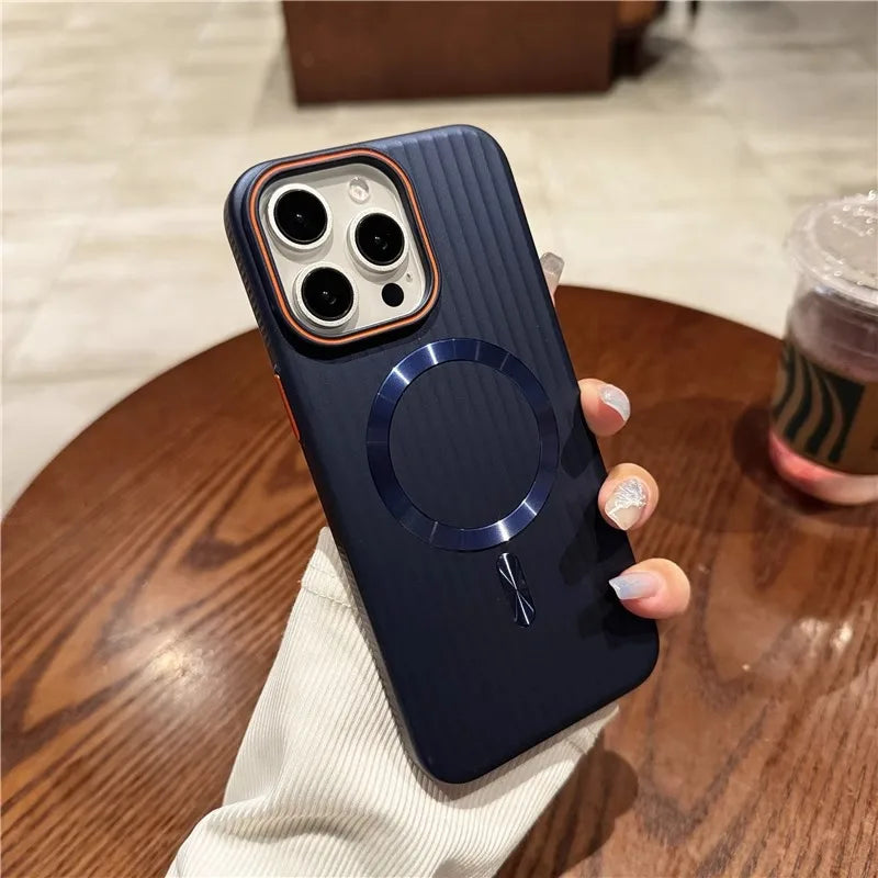 Luxury Matte Striped Wireless Charging iPhone Case