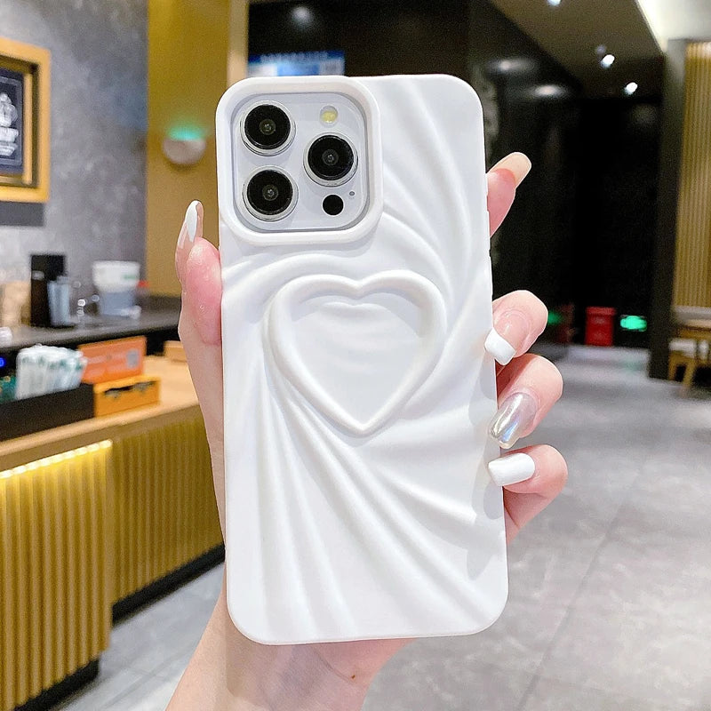 Wrinkle Fold 3D Heart Silicone iPhone Case