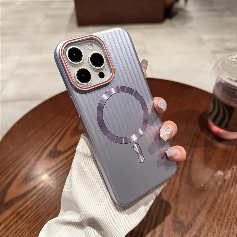 Luxury Matte Striped Wireless Charging iPhone Case