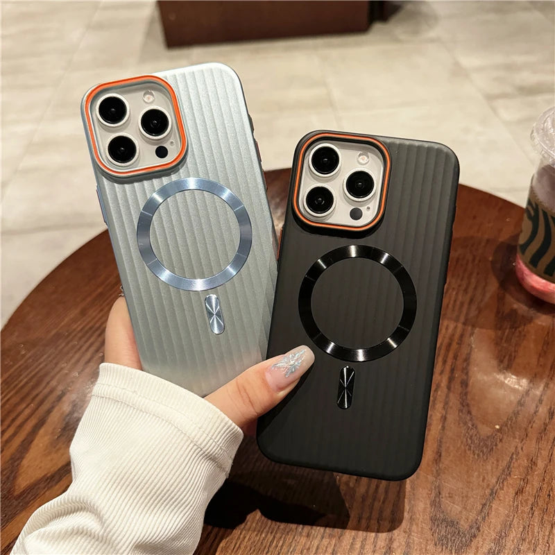 Luxury Matte Striped Wireless Charging iPhone Case