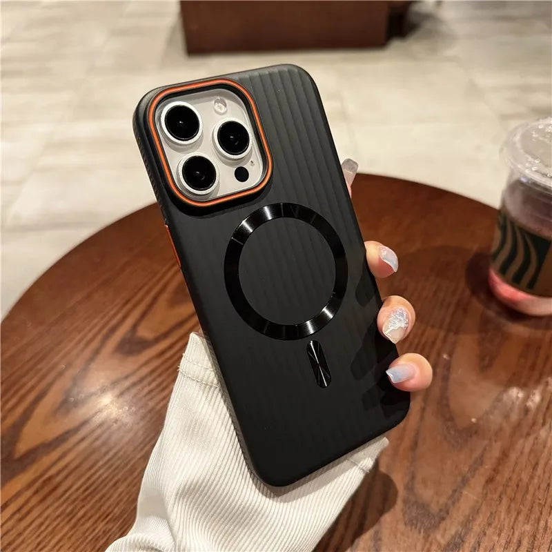 Luxury Matte Striped Wireless Charging iPhone Case