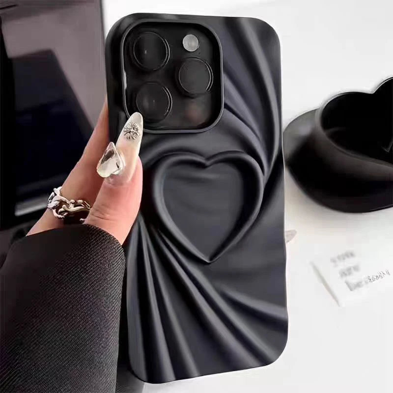 Wrinkle Fold 3D Heart Silicone iPhone Case