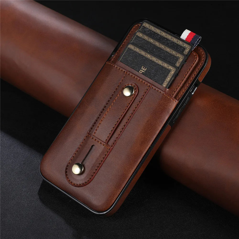 Slider Wallet Leather iPhone Case with Sliding Finger strap