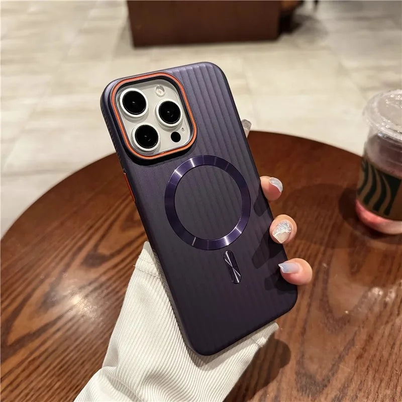 Luxury Matte Striped Wireless Charging iPhone Case