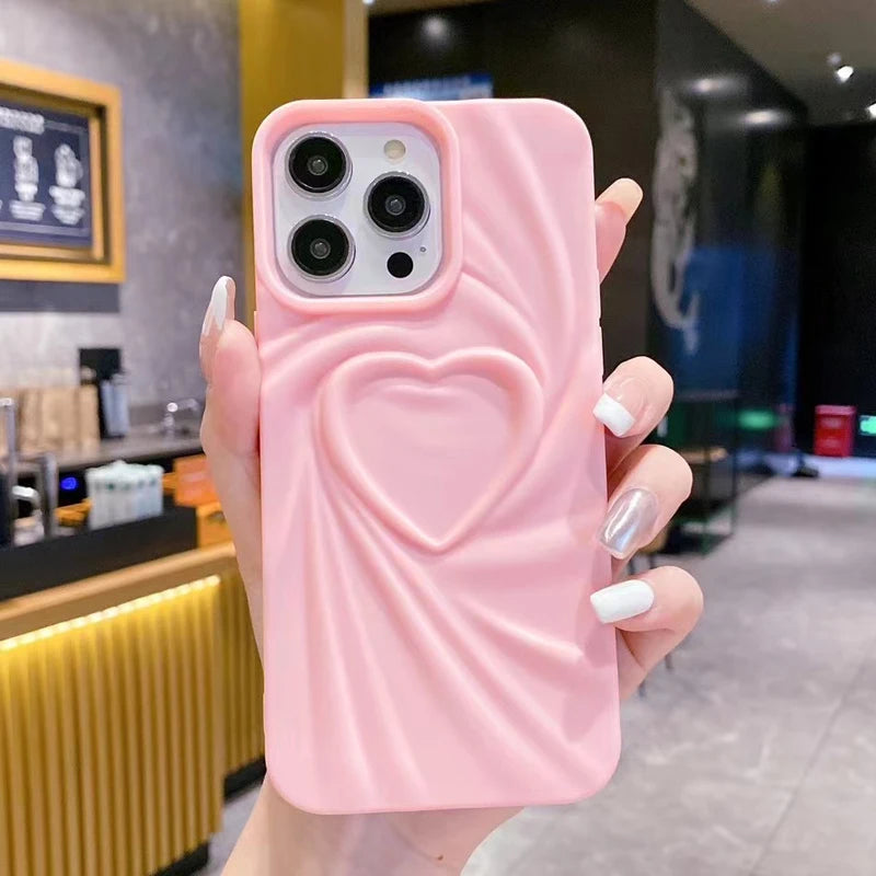 Wrinkle Fold 3D Heart Silicone iPhone Case